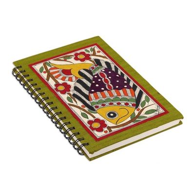 Alternate image for Handmade Paper Fish Journal with a Metal Spiral Binding Dreamy Fish