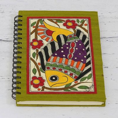 Alternate image for Handmade Paper Fish Journal with a Metal Spiral Binding Dreamy Fish