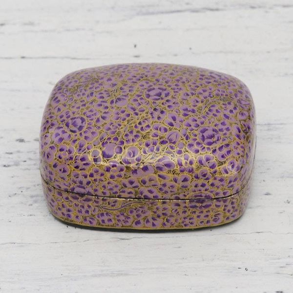 Alternate image for Hand-Painted Purple and Metallic Gold Floral Decorative Box Lavender Mist