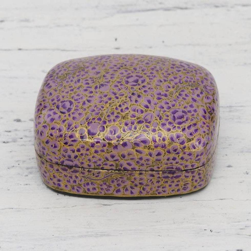 Hand-Painted Purple and Metallic Gold Floral Decorative Box 'Lavender Mist'