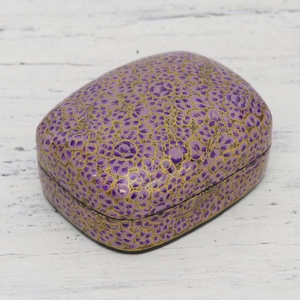 Alternate image for Hand-Painted Purple and Metallic Gold Floral Decorative Box Lavender Mist