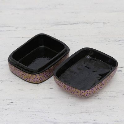 Alternate image for Hand-Painted Purple and Metallic Gold Floral Decorative Box Lavender Mist