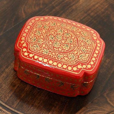 Alternate image for Artisan Crafted Red and Gold Hand Painted Box Kashmir Artistry