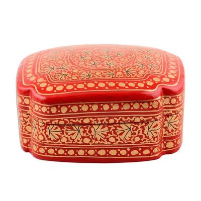 Alternate image for Artisan Crafted Red and Gold Hand Painted Box Kashmir Artistry