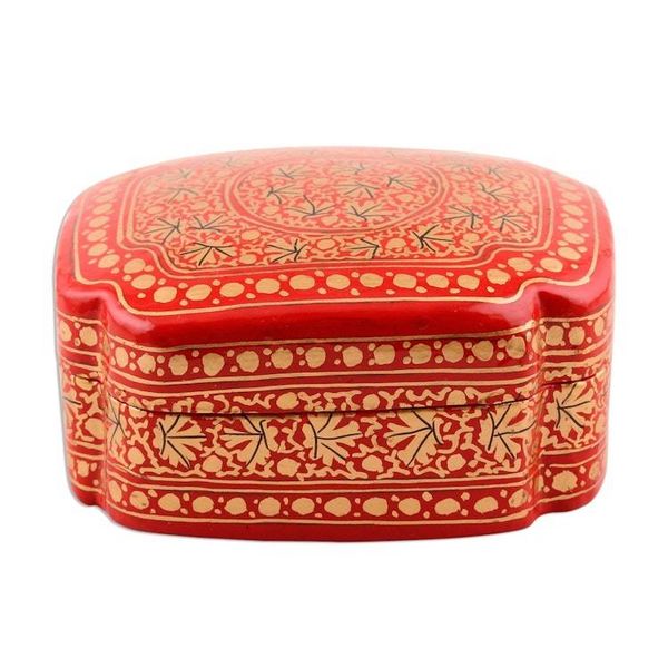 Alternate image for Artisan Crafted Red and Gold Hand Painted Box Kashmir Artistry