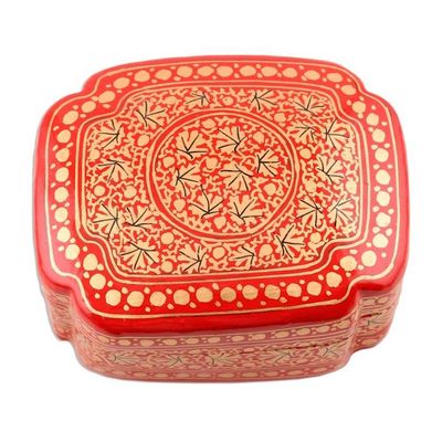 Alternate image for Artisan Crafted Red and Gold Hand Painted Box Kashmir Artistry