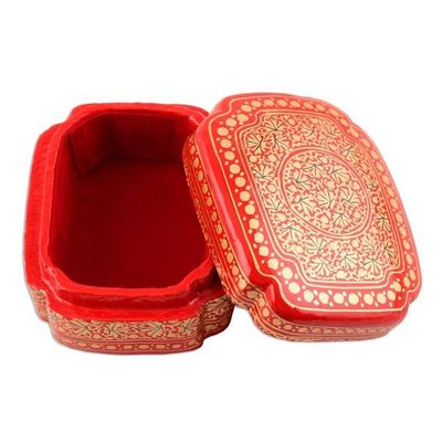 Alternate image for Artisan Crafted Red and Gold Hand Painted Box Kashmir Artistry