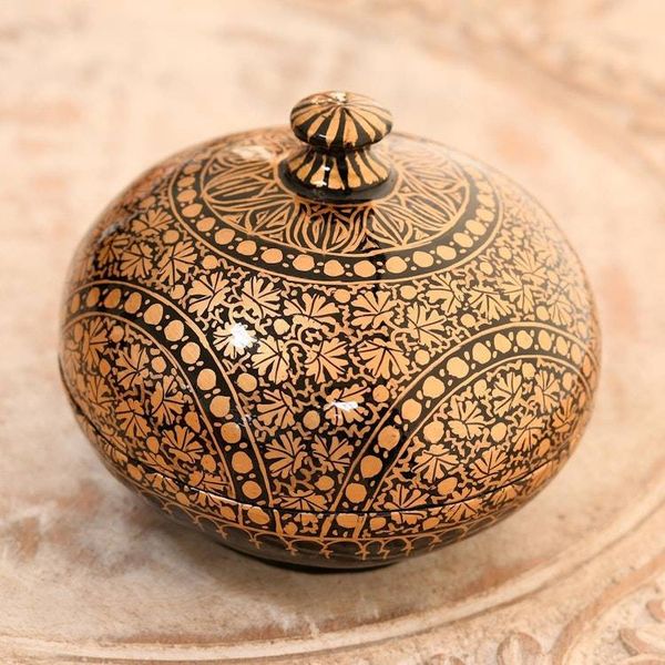 Alternate image for Round Hand Painted Papier Mache Box 4 Inch Kashmir Distinction