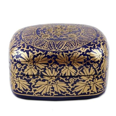 Alternate image for Handmade Blue Papier Mache Golden Floral Decorative Box Blue Golden Bouquet