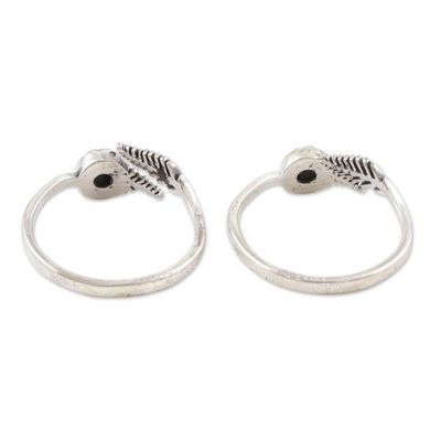 Alternate image for Black Onyx and Sterling Silver Toes Rings Pair Midnight Feathers