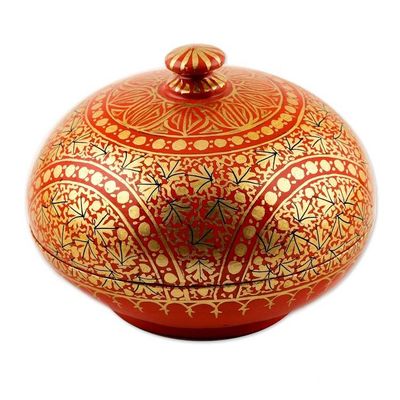 Alternate image for Handmade Red and Gold Papier Mache Box Kashmir Ancestry