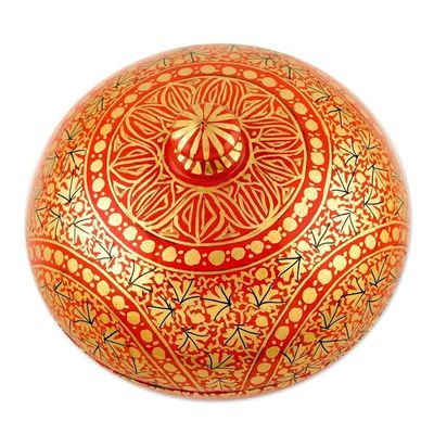 Alternate image for Handmade Red and Gold Papier Mache Box Kashmir Ancestry