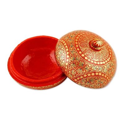 Alternate image for Handmade Red and Gold Papier Mache Box Kashmir Ancestry
