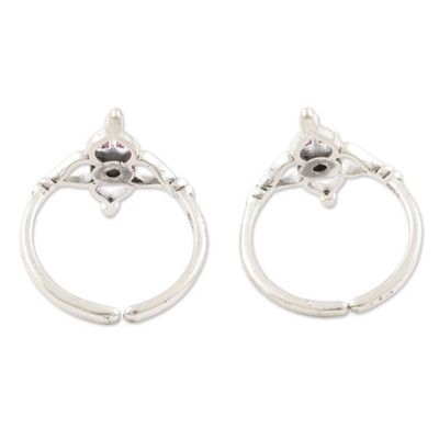 Alternate image for Handmade Amethyst and Sterling Silver Toe Rings Pair Violet Flower