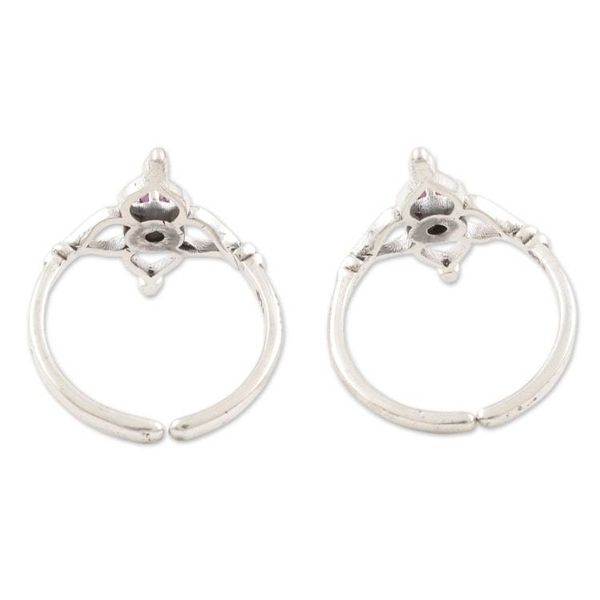 Alternate image for Handmade Amethyst and Sterling Silver Toe Rings Pair Violet Flower