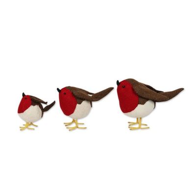 Alternate image for Set of 3 Wool Felt Robins with Glass Bead Eyes Round Robins