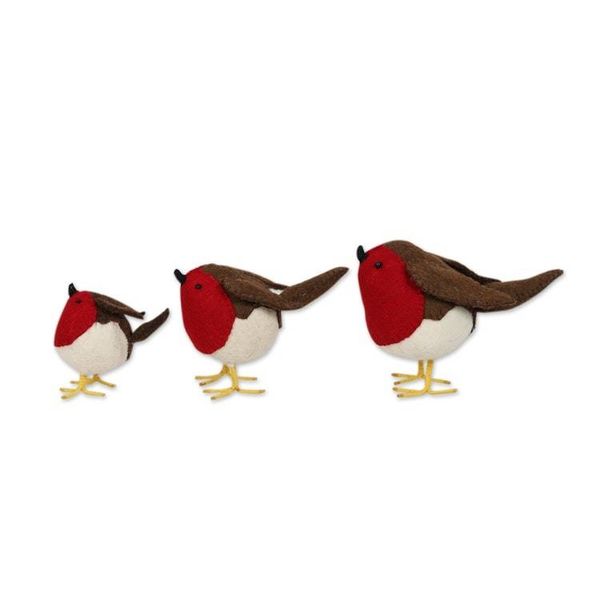 Alternate image for Set of 3 Wool Felt Robins with Glass Bead Eyes Round Robins