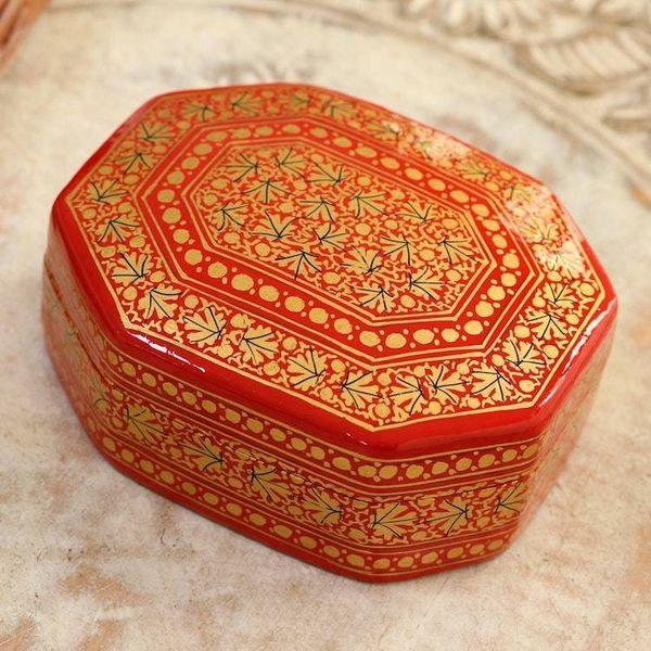 Alternate image for Elegant Papier Mache and Wood Trinket Box Kashmir Radiance