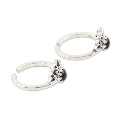 Alternate image for Hand Crafted Sterling Silver and Onyx Toe Rings Pair Black Tiara