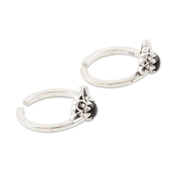 Alternate image for Hand Crafted Sterling Silver and Onyx Toe Rings Pair Black Tiara
