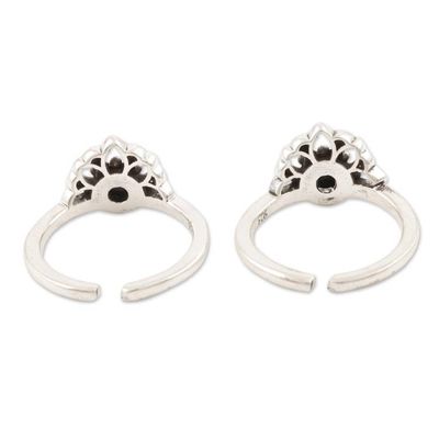 Alternate image for Hand Crafted Sterling Silver and Onyx Toe Rings Pair Black Tiara