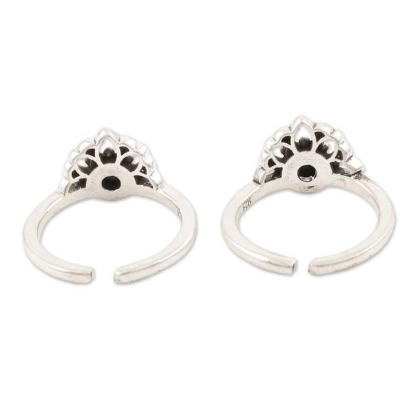 Alternate image for Hand Crafted Sterling Silver and Onyx Toe Rings Pair Black Tiara
