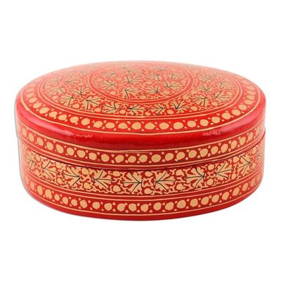 Alternate image for Red and Gold Leaf Motif Decorative Box Kashmir Leaf