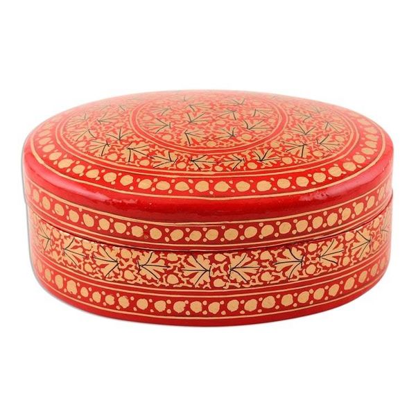 Alternate image for Red and Gold Leaf Motif Decorative Box Kashmir Leaf