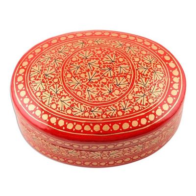 Alternate image for Red and Gold Leaf Motif Decorative Box Kashmir Leaf