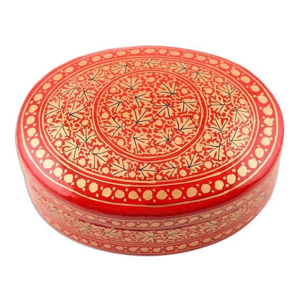 Alternate image for Red and Gold Leaf Motif Decorative Box Kashmir Leaf
