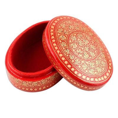 Alternate image for Red and Gold Leaf Motif Decorative Box Kashmir Leaf
