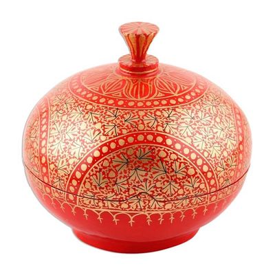 Alternate image for Round Lidded Decorative Papier Mache and Wood Box Kashmir Magnificence