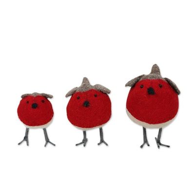 Alternate image for Set of 3 Wool Felt Finches with Glass Bead Eyes Rockin Robins