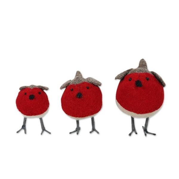 Alternate image for Set of 3 Wool Felt Finches with Glass Bead Eyes Rockin Robins