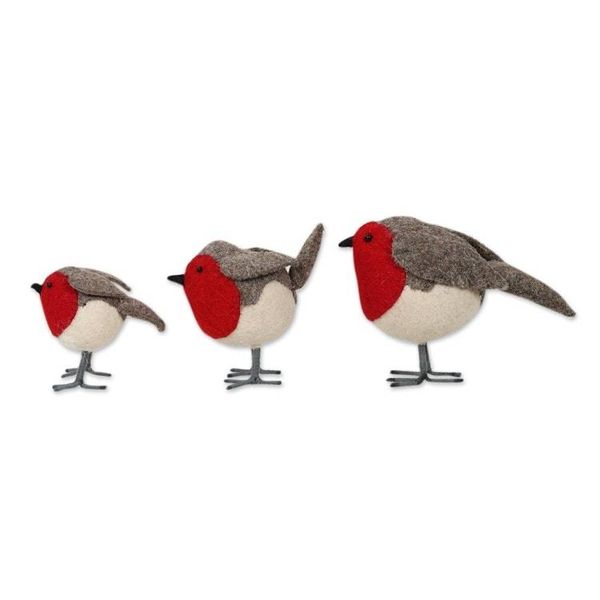 Alternate image for Set of 3 Wool Felt Finches with Glass Bead Eyes Rockin Robins