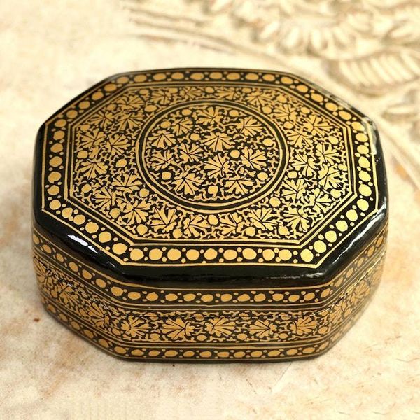 Alternate image for Artisan Crafted Papier Mache Decorative Box Kashmir Black