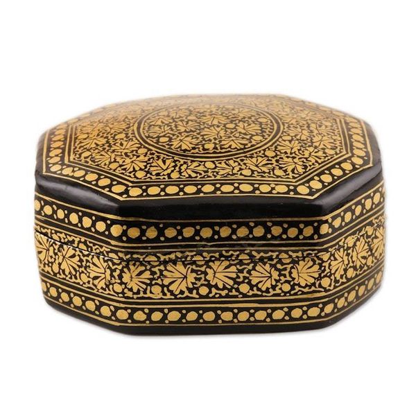 Alternate image for Artisan Crafted Papier Mache Decorative Box Kashmir Black