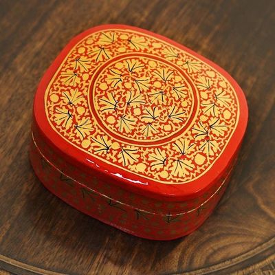 Alternate image for Small Red and Gold Papier Mache Box Kashmir Rendezvous