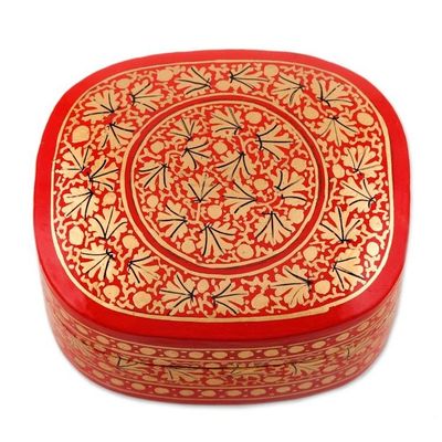 Alternate image for Small Red and Gold Papier Mache Box Kashmir Rendezvous