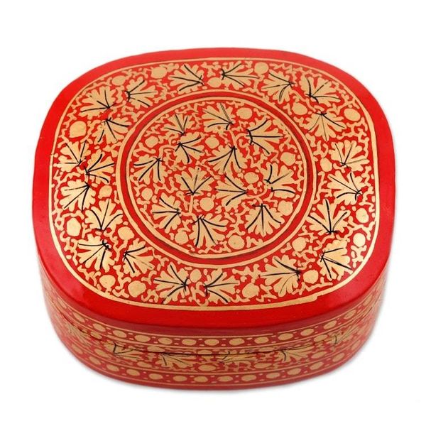 Alternate image for Small Red and Gold Papier Mache Box Kashmir Rendezvous