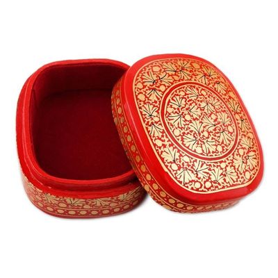 Alternate image for Small Red and Gold Papier Mache Box Kashmir Rendezvous