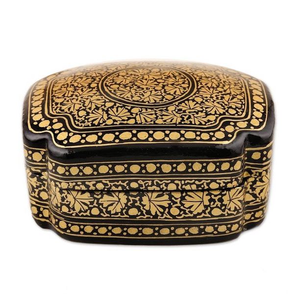 Alternate image for Hand Painted Black and Gold Decorative Box Kashmir Night