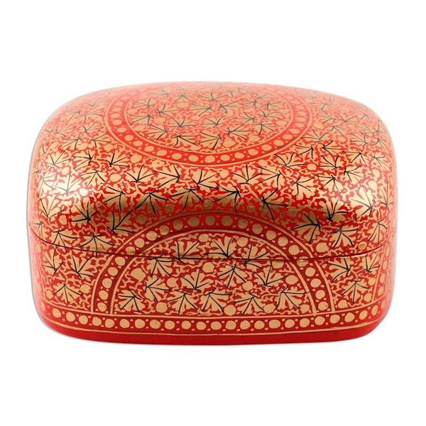Alternate image for Hand Painted Red and Gold Papier Mache Box Kashmir Coffer