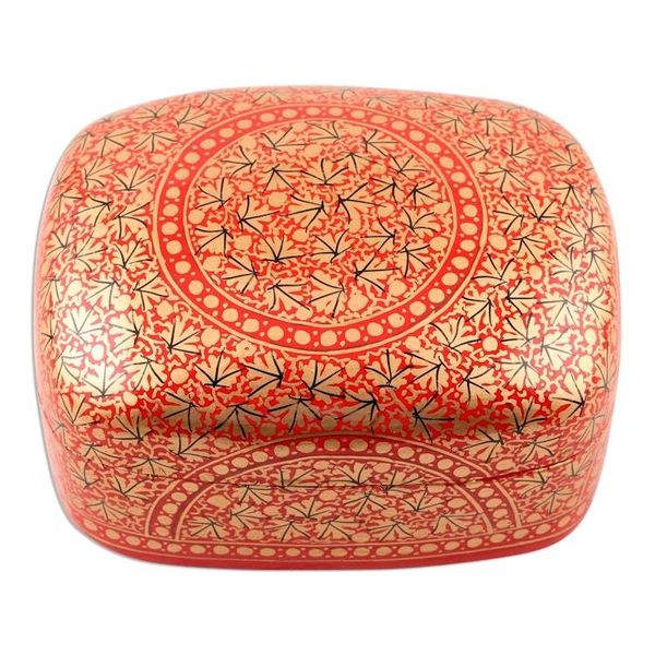 Alternate image for Hand Painted Red and Gold Papier Mache Box Kashmir Coffer