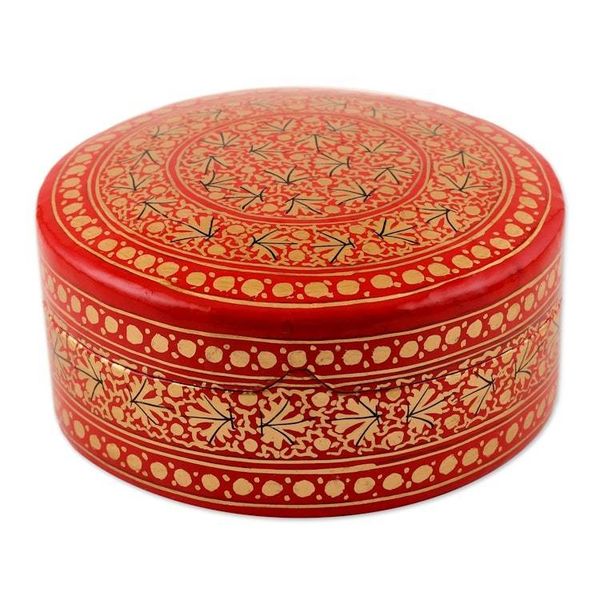 Alternate image for Round Papier Mache and Wood Decorative Box Kashmir Legacy