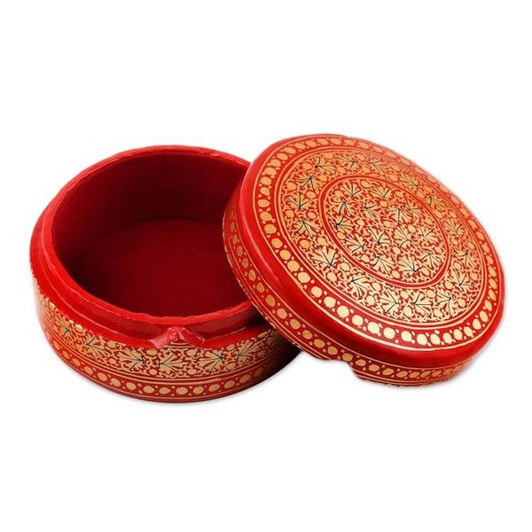 Alternate image for Round Papier Mache and Wood Decorative Box Kashmir Legacy