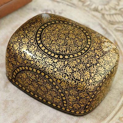 Alternate image for Black and Gold Papier Mache Decorative Box Kashmir Ebony