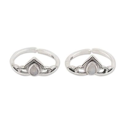 Alternate image for Sterling Silver and Rainbow Moonstone Toe Rings Pair Mythic Crown