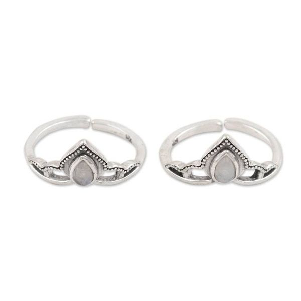 Alternate image for Sterling Silver and Rainbow Moonstone Toe Rings Pair Mythic Crown