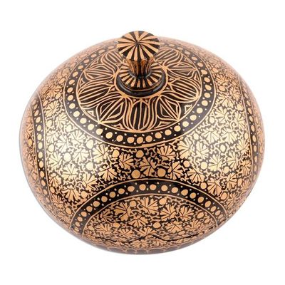 Alternate image for Handmade Papier Mache Box with Leaf Motif 5 Inch Kashmir Distinction